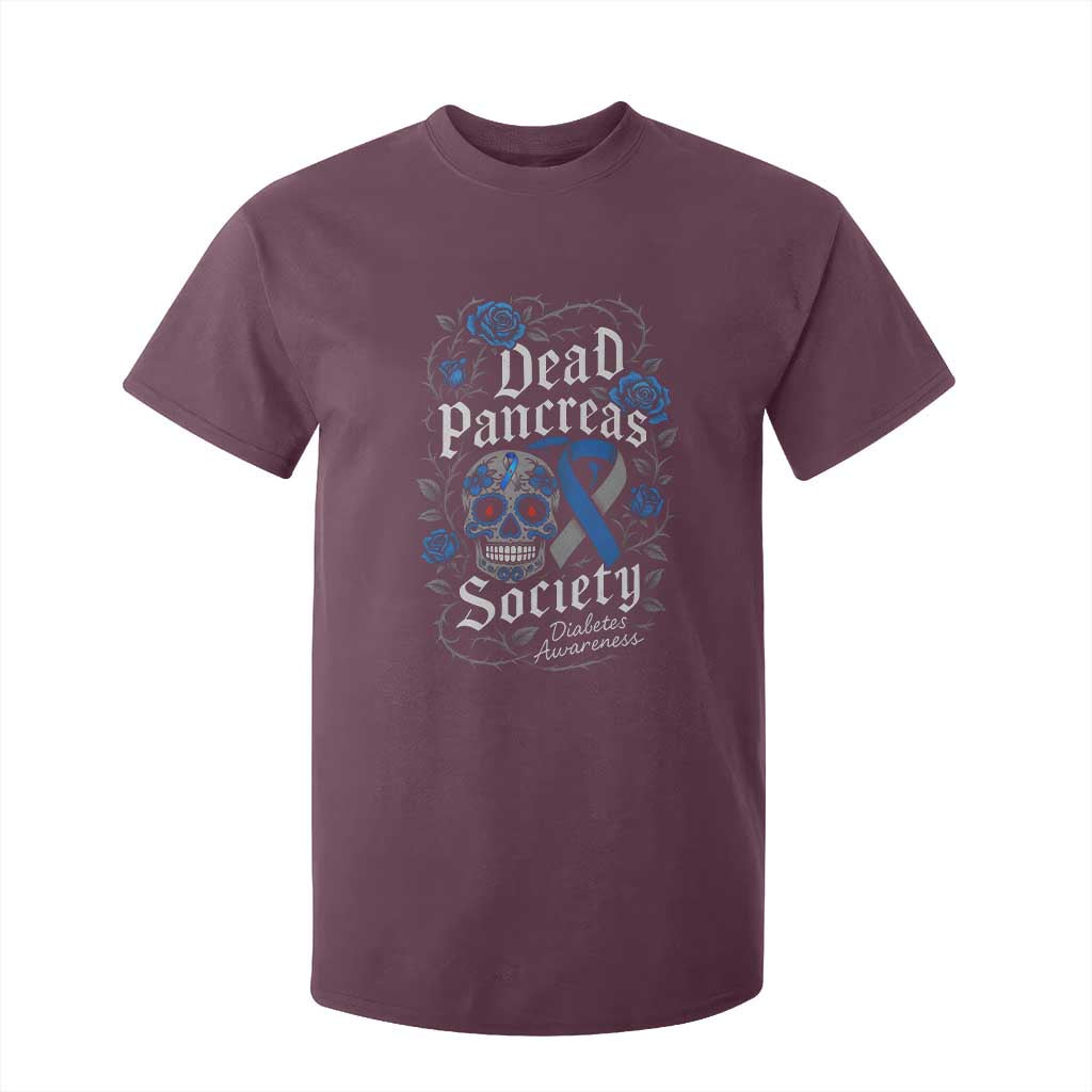 Funny Diabetes Type 1 Awareness T Shirt For Kid Dead Pancreas Society Sugar Skull TS10 Maroon Print Your Wear