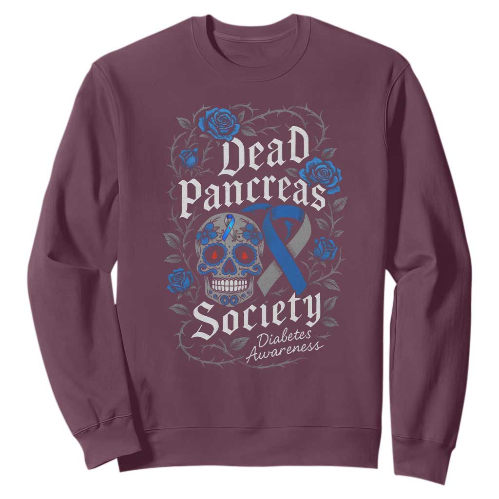 Funny Diabetes Type 1 Awareness Sweatshirt Dead Pancreas Society Sugar Skull TS10 Maroon Print Your Wear