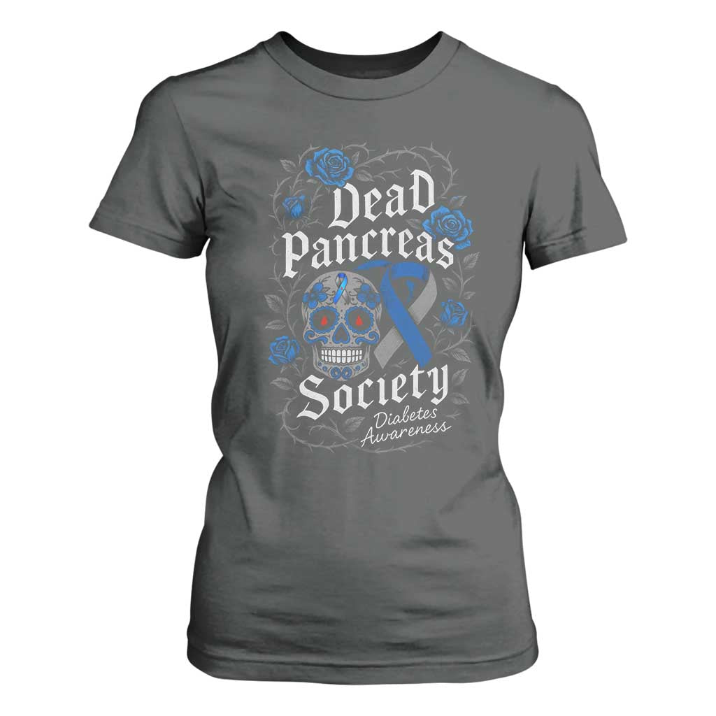 Funny Diabetes Type 1 Awareness T Shirt For Women Dead Pancreas Society Sugar Skull TS10 Dark Heather Print Your Wear