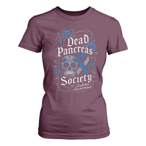 Funny Diabetes Type 1 Awareness T Shirt For Women Dead Pancreas Society Sugar Skull TS10 Maroon Print Your Wear