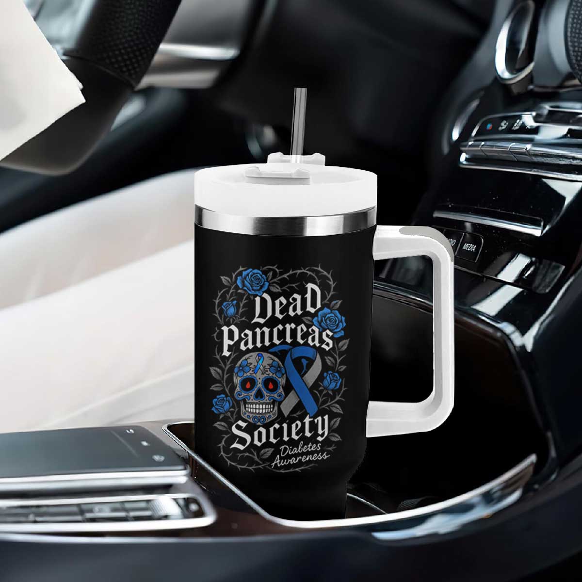 Funny Diabetes Type 1 Awareness Tumbler With Handle Dead Pancreas Society Sugar Skull TS10 Print Your Wear