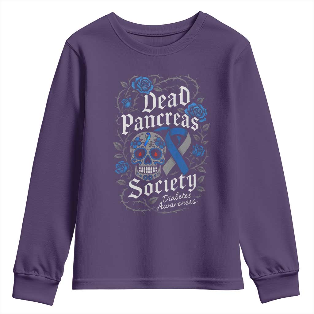 Funny Diabetes Type 1 Awareness Youth Sweatshirt Dead Pancreas Society Sugar Skull TS10 Purple Print Your Wear