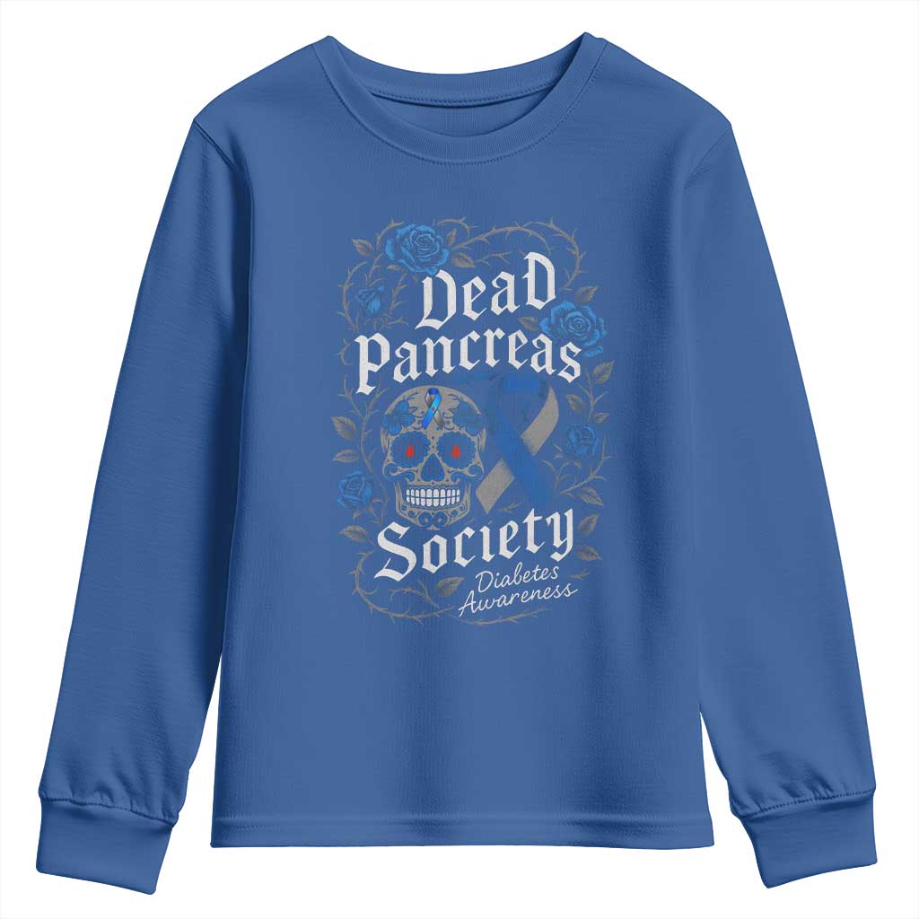 Funny Diabetes Type 1 Awareness Youth Sweatshirt Dead Pancreas Society Sugar Skull TS10 Royal Blue Print Your Wear