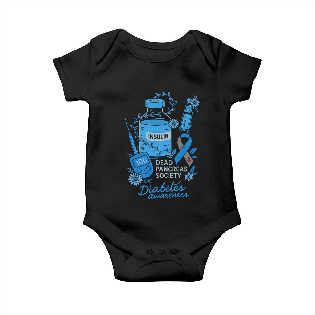 Dead Pancreas Society Baby Onesie Funny Diabetes Awareness Insulin T1D Support TS10 Black Print Your Wear