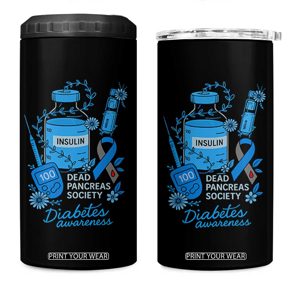 Dead Pancreas Society 4 in 1 Can Cooler Tumbler Funny Diabetes Awareness Insulin T1D Support TS10 One Size: 16 oz Black Print Your Wear