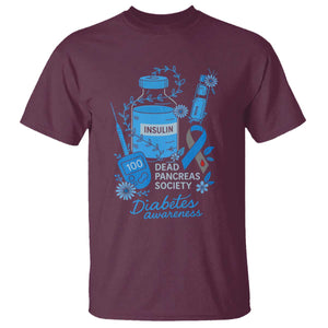 Dead Pancreas Society T Shirt Funny Diabetes Awareness Insulin T1D Support TS10 Maroon Print Your Wear