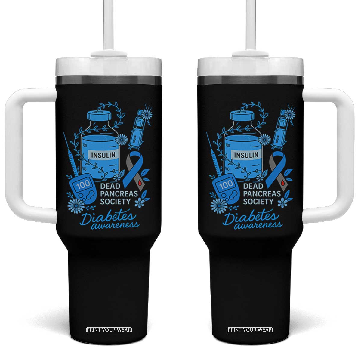 Dead Pancreas Society Tumbler With Handle Funny Diabetes Awareness Insulin T1D Support TS10 One Size: 40 oz Black Print Your Wear