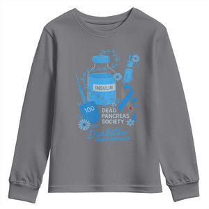 Dead Pancreas Society Youth Sweatshirt Funny Diabetes Awareness Insulin T1D Support TS10 Charcoal Print Your Wear
