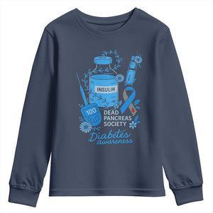 Dead Pancreas Society Youth Sweatshirt Funny Diabetes Awareness Insulin T1D Support TS10 Navy Print Your Wear
