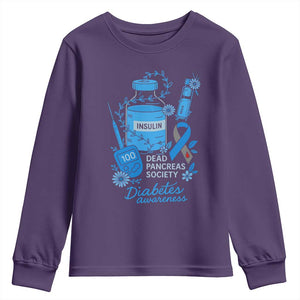 Dead Pancreas Society Youth Sweatshirt Funny Diabetes Awareness Insulin T1D Support TS10 Purple Print Your Wear