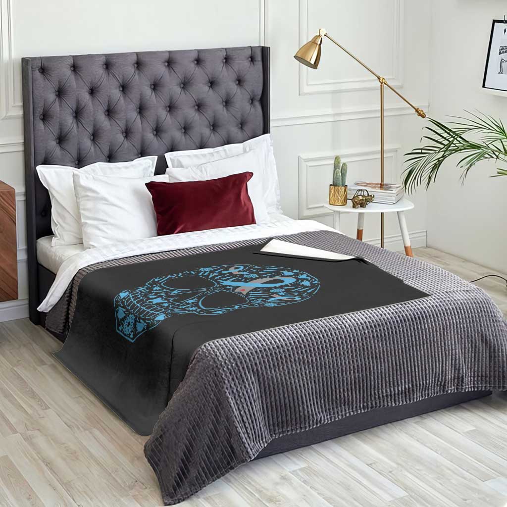 Diabetes Awareness Skull Throw Blanket Blue Ribbon T1D Support Sugar Skull TS10 Print Your Wear
