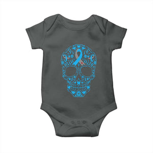 Diabetes Awareness Skull Baby Onesie Blue Ribbon T1D Support Sugar Skull TS10 Dark Heather Print Your Wear