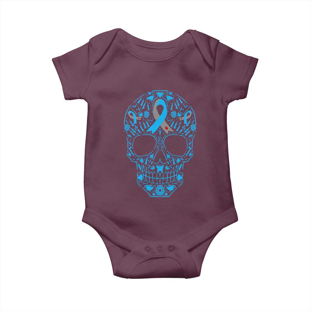Diabetes Awareness Skull Baby Onesie Blue Ribbon T1D Support Sugar Skull TS10 Maroon Print Your Wear