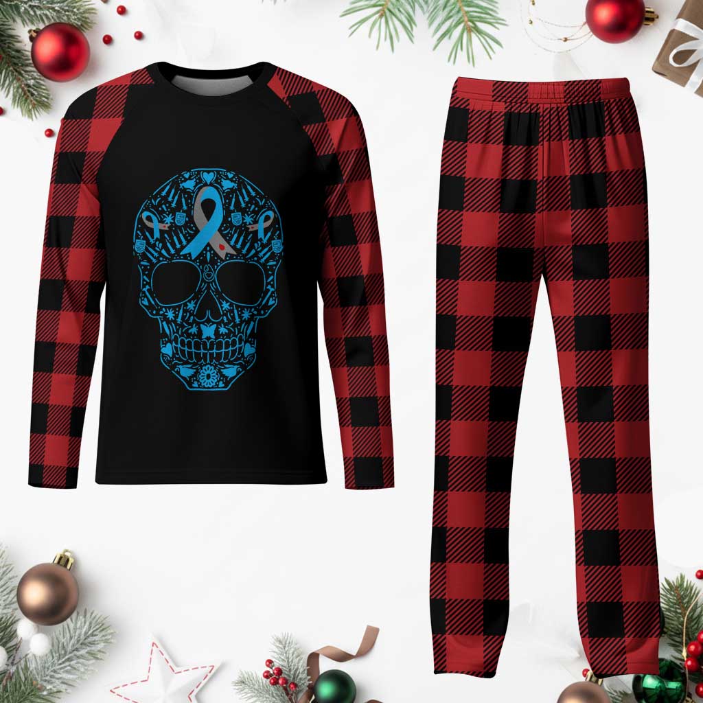 Diabetes Awareness Skull Plaid Pajama Set Blue Ribbon T1D Support Sugar Skull TS10 Buffalo Plaid Print Your Wear