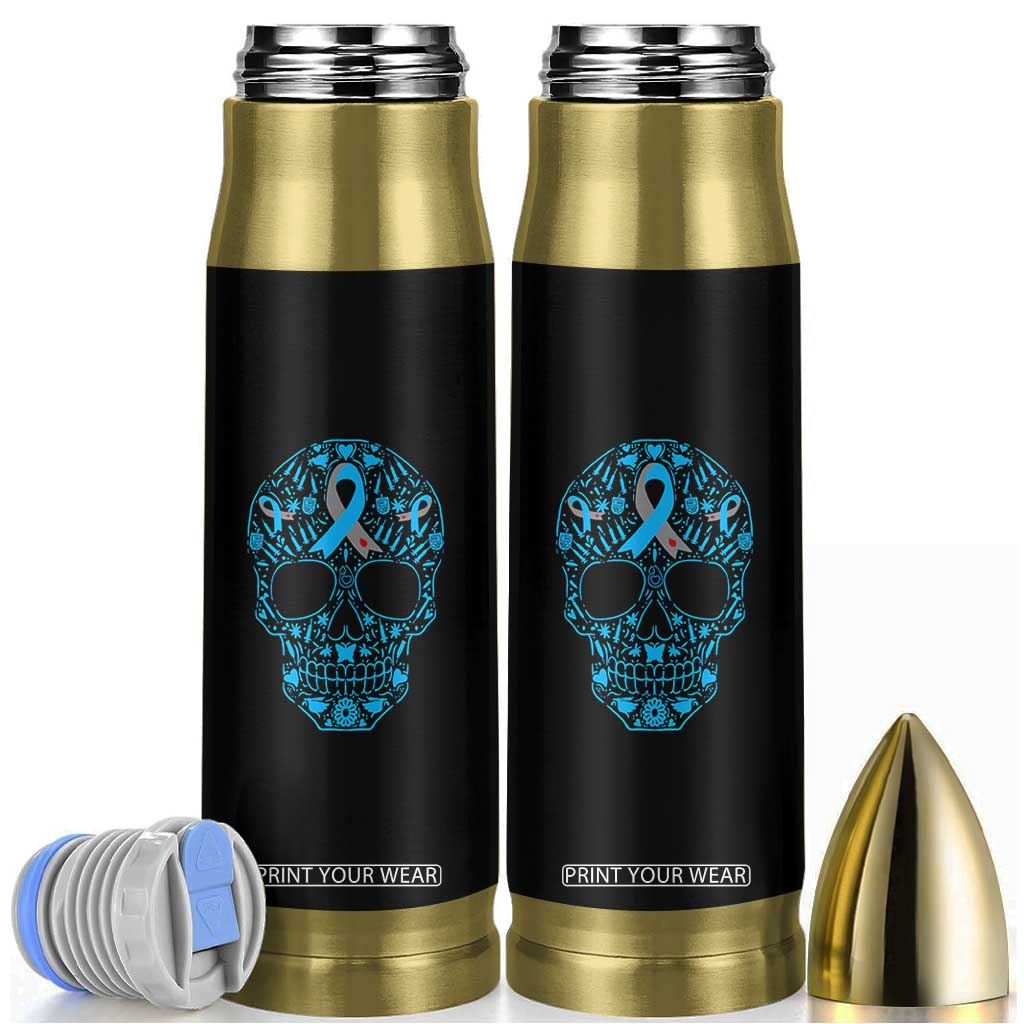 Diabetes Awareness Skull Bullet Tumbler Blue Ribbon T1D Support Sugar Skull TS10 Black Print Your Wear