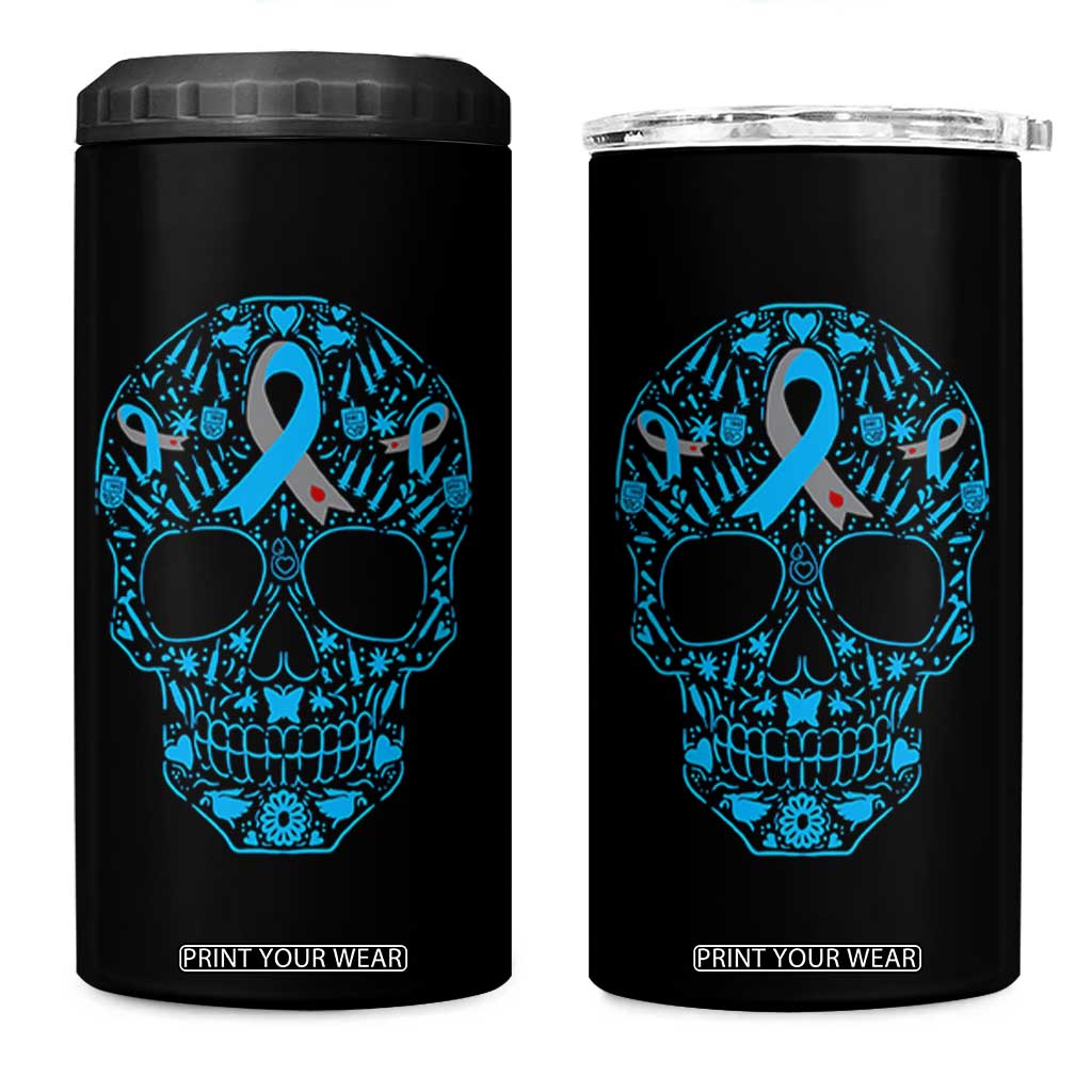 Diabetes Awareness Skull 4 in 1 Can Cooler Tumbler Blue Ribbon T1D Support Sugar Skull TS10 One Size: 16 oz Black Print Your Wear