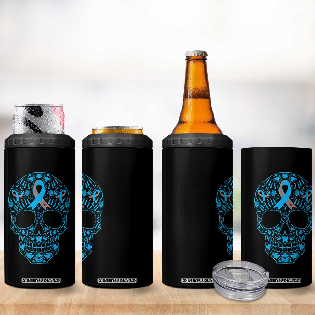 Diabetes Awareness Skull 4 in 1 Can Cooler Tumbler Blue Ribbon T1D Support Sugar Skull TS10 Print Your Wear