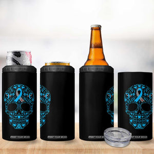 Diabetes Awareness Skull 4 in 1 Can Cooler Tumbler Blue Ribbon T1D Support Sugar Skull TS10 Print Your Wear