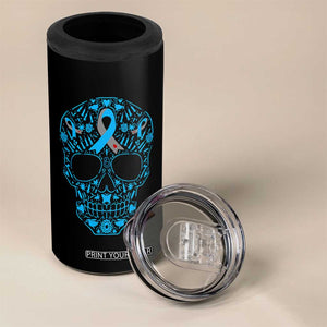 Diabetes Awareness Skull 4 in 1 Can Cooler Tumbler Blue Ribbon T1D Support Sugar Skull TS10 Print Your Wear