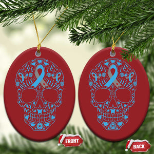 Diabetes Awareness Skull Christmas Ornament Blue Ribbon T1D Support Sugar Skull TS10 Oval Red Print Your Wear
