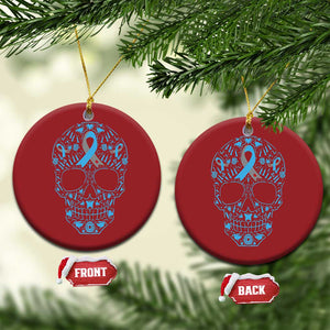 Diabetes Awareness Skull Christmas Ornament Blue Ribbon T1D Support Sugar Skull TS10 Circle Red Print Your Wear