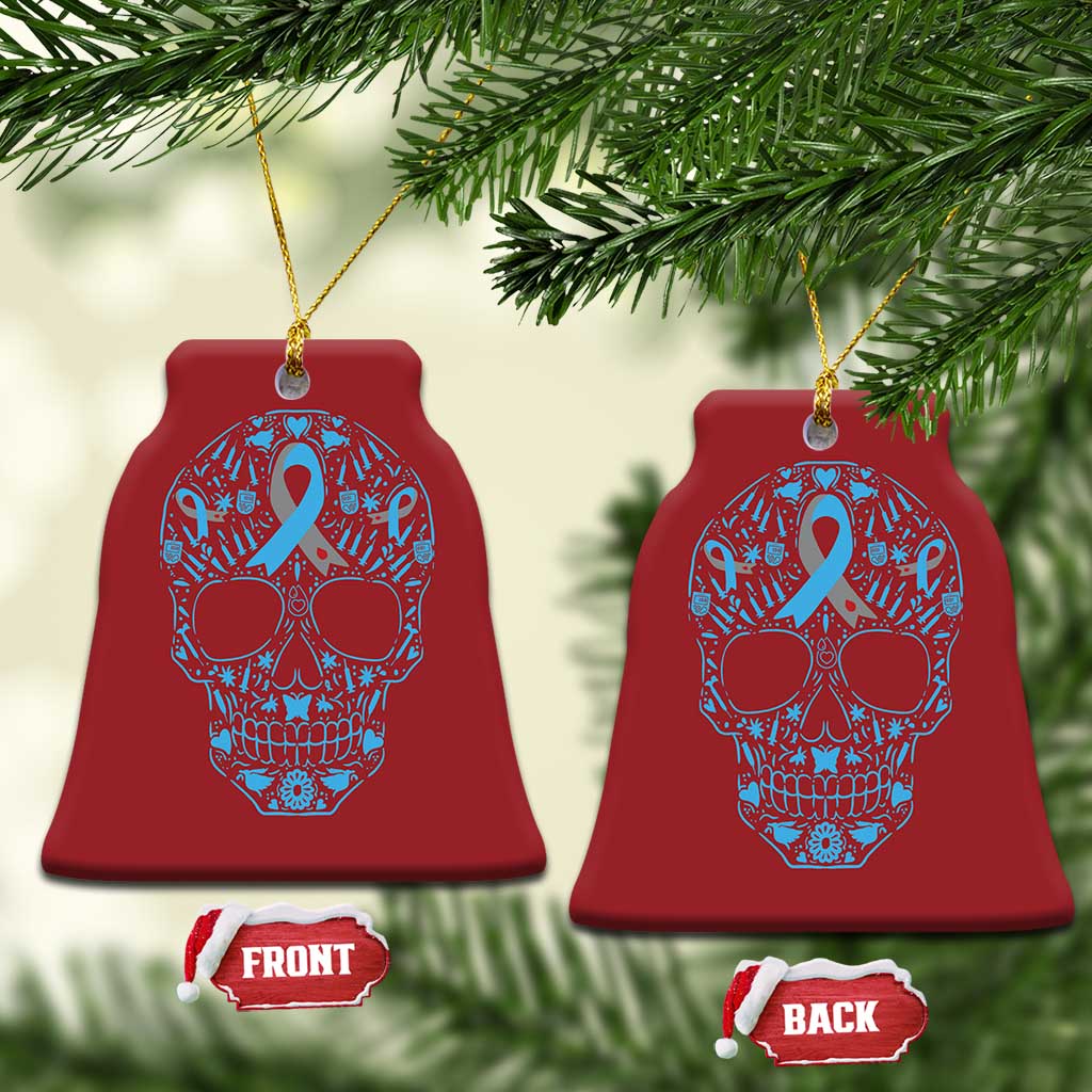 Diabetes Awareness Skull Christmas Ornament Blue Ribbon T1D Support Sugar Skull TS10 Bell Flake Red Print Your Wear