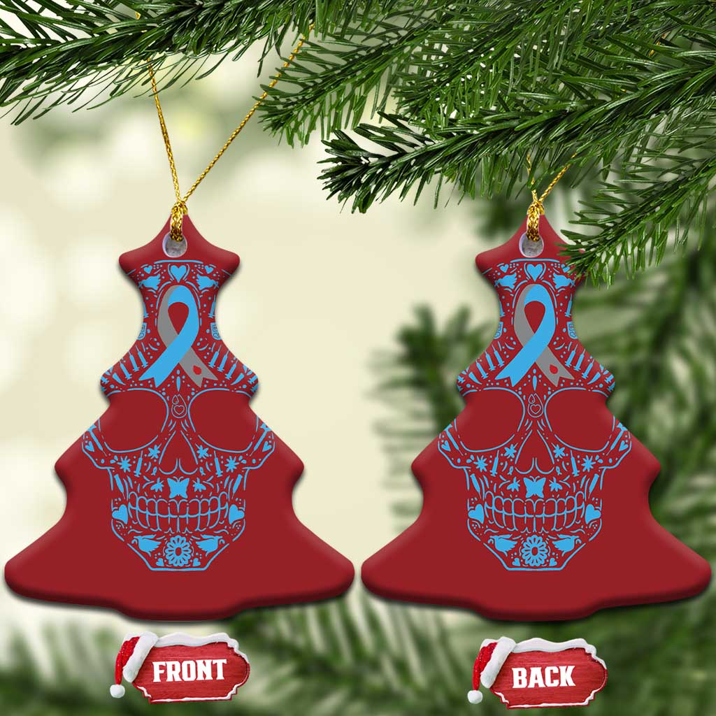 Diabetes Awareness Skull Christmas Ornament Blue Ribbon T1D Support Sugar Skull TS10 Christmas Tree Red Print Your Wear