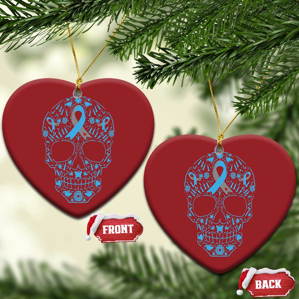 Diabetes Awareness Skull Christmas Ornament Blue Ribbon T1D Support Sugar Skull TS10 Heart Red Print Your Wear