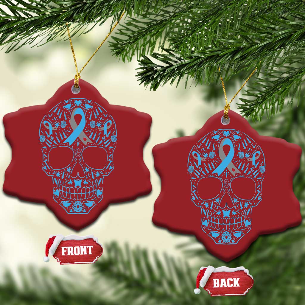 Diabetes Awareness Skull Christmas Ornament Blue Ribbon T1D Support Sugar Skull TS10 Snow Flake Red Print Your Wear
