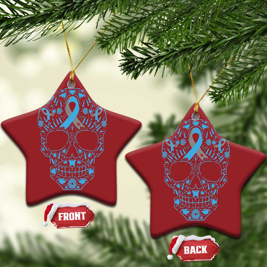 Diabetes Awareness Skull Christmas Ornament Blue Ribbon T1D Support Sugar Skull TS10 Star Red Print Your Wear