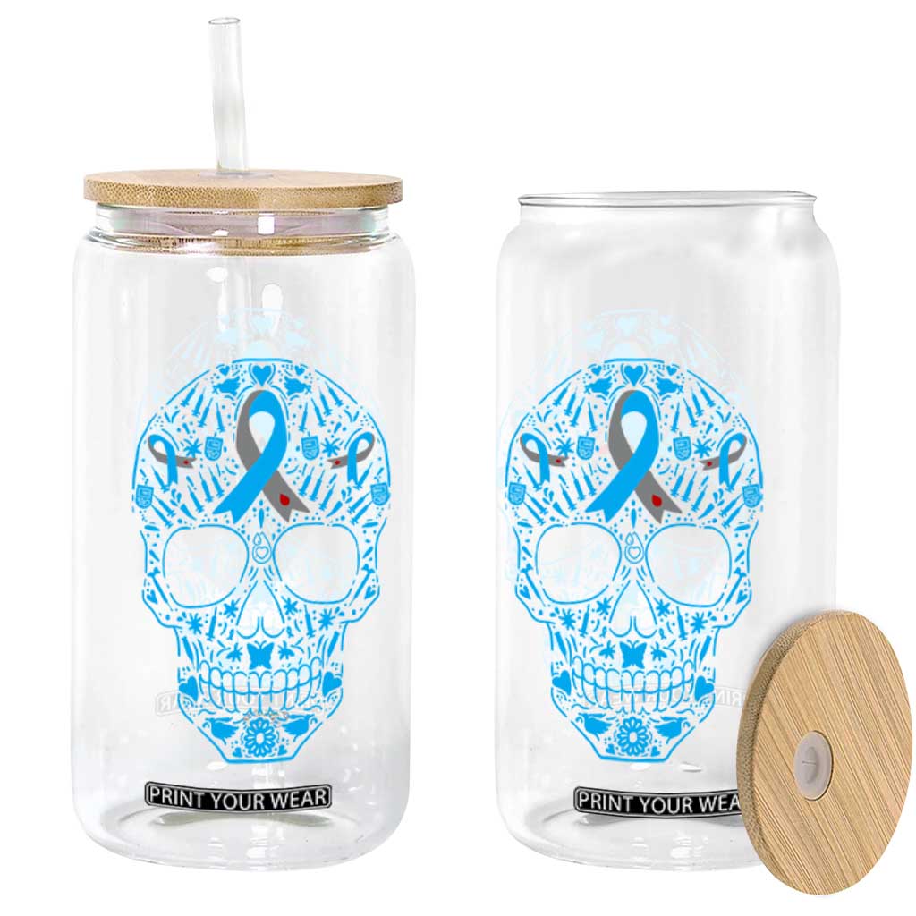 Diabetes Awareness Skull Glass Can Blue Ribbon T1D Support Sugar Skull TS10 Print Your Wear