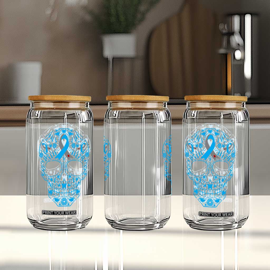 Diabetes Awareness Skull Glass Can Blue Ribbon T1D Support Sugar Skull TS10 Print Your Wear