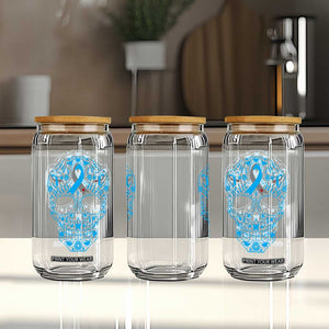 Diabetes Awareness Skull Glass Can Blue Ribbon T1D Support Sugar Skull TS10 Print Your Wear