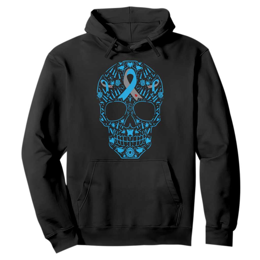 Diabetes Awareness Skull Hoodie Blue Ribbon T1D Support Sugar Skull TS10 Black Print Your Wear