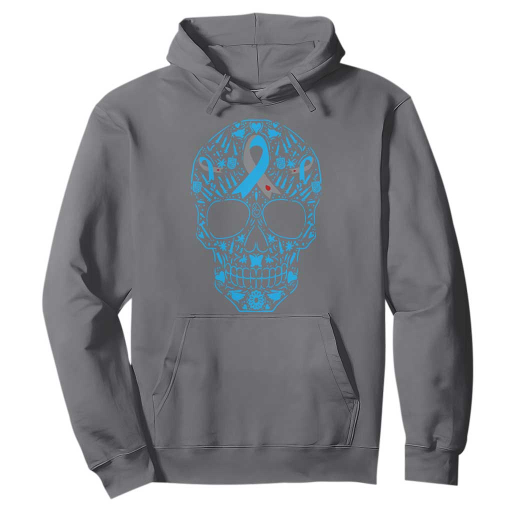 Diabetes Awareness Skull Hoodie Blue Ribbon T1D Support Sugar Skull TS10 Charcoal Print Your Wear