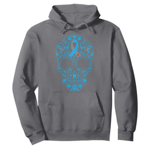 Diabetes Awareness Skull Hoodie Blue Ribbon T1D Support Sugar Skull TS10 Charcoal Print Your Wear