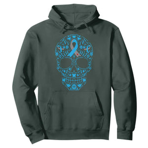 Diabetes Awareness Skull Hoodie Blue Ribbon T1D Support Sugar Skull TS10 Dark Forest Green Print Your Wear