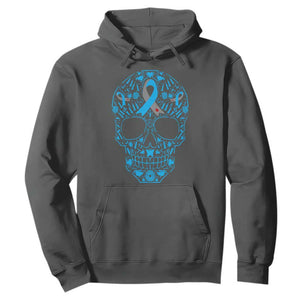 Diabetes Awareness Skull Hoodie Blue Ribbon T1D Support Sugar Skull TS10 Dark Heather Print Your Wear