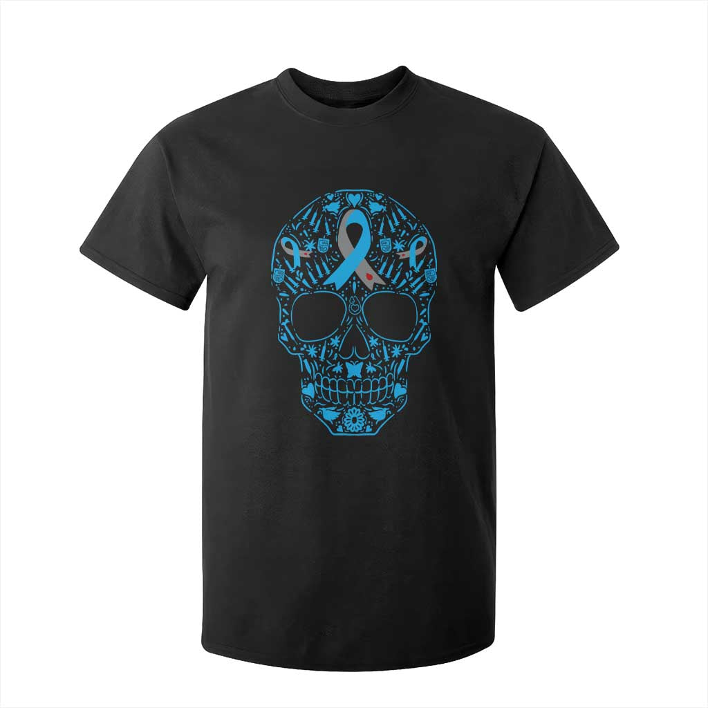 Diabetes Awareness Skull T Shirt For Kid Blue Ribbon T1D Support Sugar Skull TS10 Black Print Your Wear