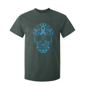 Diabetes Awareness Skull T Shirt For Kid Blue Ribbon T1D Support Sugar Skull TS10 Dark Forest Green Print Your Wear