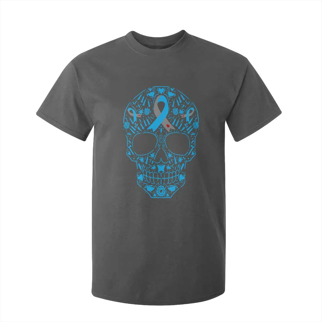 Diabetes Awareness Skull T Shirt For Kid Blue Ribbon T1D Support Sugar Skull TS10 Dark Heather Print Your Wear