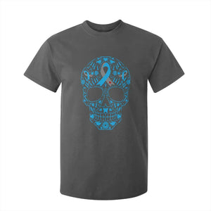 Diabetes Awareness Skull T Shirt For Kid Blue Ribbon T1D Support Sugar Skull TS10 Dark Heather Print Your Wear