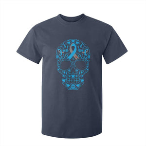 Diabetes Awareness Skull T Shirt For Kid Blue Ribbon T1D Support Sugar Skull TS10 Navy Print Your Wear