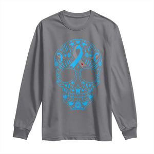 Diabetes Awareness Skull Long Sleeve Shirt Blue Ribbon T1D Support Sugar Skull TS10 Charcoal Print Your Wear