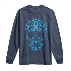 Diabetes Awareness Skull Long Sleeve Shirt Blue Ribbon T1D Support Sugar Skull TS10 Navy Print Your Wear