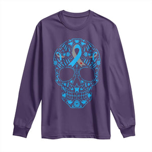 Diabetes Awareness Skull Long Sleeve Shirt Blue Ribbon T1D Support Sugar Skull TS10 Purple Print Your Wear
