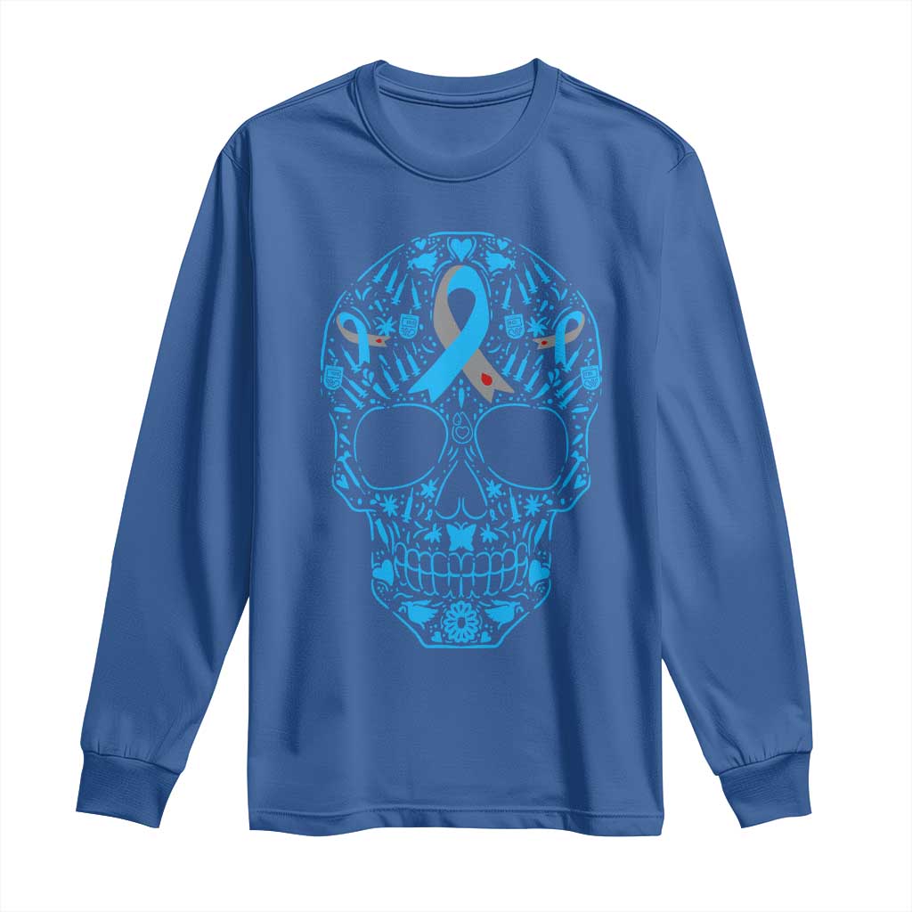 Diabetes Awareness Skull Long Sleeve Shirt Blue Ribbon T1D Support Sugar Skull TS10 Royal Blue Print Your Wear