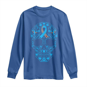 Diabetes Awareness Skull Long Sleeve Shirt Blue Ribbon T1D Support Sugar Skull TS10 Royal Blue Print Your Wear
