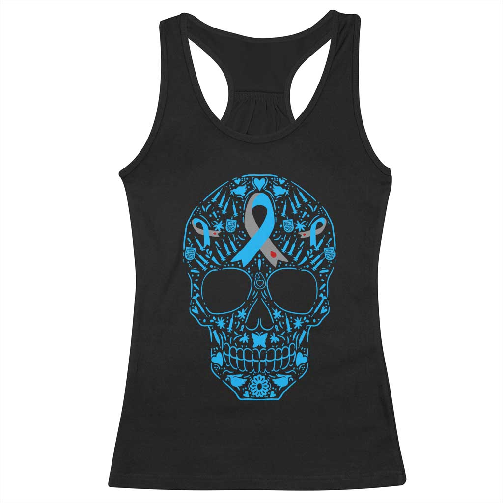 Diabetes Awareness Skull Racerback Tank Top Blue Ribbon T1D Support Sugar Skull TS10 Black Print Your Wear