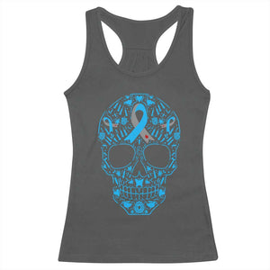 Diabetes Awareness Skull Racerback Tank Top Blue Ribbon T1D Support Sugar Skull TS10 Dark Heather Print Your Wear